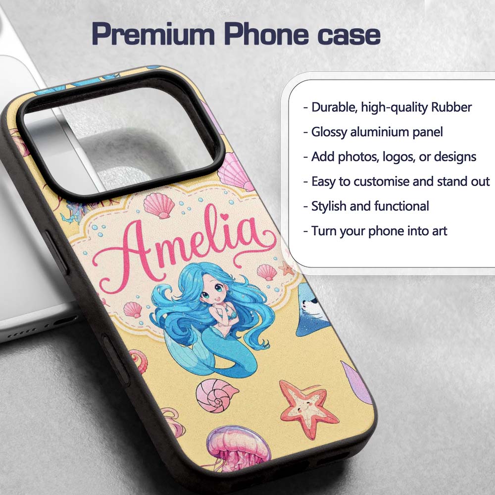 Mermaid Ocean Friends Jellyfish Starfish Mustard Custom Name Protective Phone Case Mobile Cover Durable Everyday Smartphone Shock Resistant