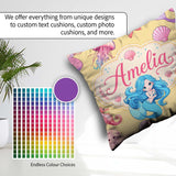 Custom Name Mermaid Friends Jellyfish Starfish Yellow Background Square Filled Cushion Throw Pillow Sofa Bed Home Decor Zip Washable UK Made