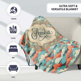 Retro Multicolour Cloud Pattern Teal Coral and Cream Seamless Design  Personalised Custom Name Super Soft Fleece Blanket Bed Sofa Throw