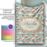 Retro Multicolour Cloud Pattern Teal Coral and Cream Seamless Design  Personalised Custom Name Super Soft Fleece Blanket Bed Sofa Throw