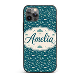 Small Scale Cloud Pattern Teal Background Soft Custom Name Protective Phone Case Mobile Cover Durable Everyday Smartphone Shock Resistant
