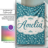 Small Scale Cloud Pattern Teal Background Soft Neutral Clouds Lovely  Personalised Custom Name Super Soft Fleece Blanket Bed Sofa Throw