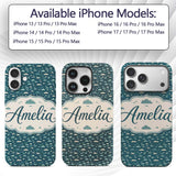 Small Scale Cloud Pattern Teal Background Soft Custom Name Protective Phone Case Mobile Cover Durable Everyday Smartphone Shock Resistant