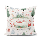 Custom Name Christmas Santa Reindeer Tree Pattern Kids Seamless Square Filled Cushion Throw Pillow Sofa Bed Home Decor Zip Washable UK Made