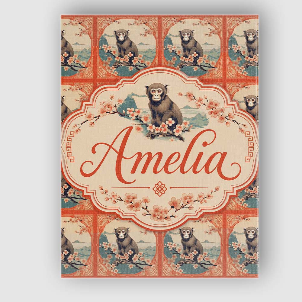 Personalised Name Oriental Style Monkey Custom  Modern Room Accent Elegant Feature Canvas Wall Art Print Decor Picture Ready to Hang