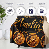Gold Monkey Medallion Pattern Black Background Luxury Seamless  Personalised Custom Name Super Soft Fleece Blanket Bed Sofa Throw