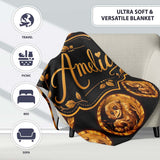 Gold Monkey Medallion Pattern Black Background Luxury Seamless  Personalised Custom Name Super Soft Fleece Blanket Bed Sofa Throw