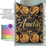 Gold Monkey Medallion Pattern Black Background Luxury Seamless  Personalised Custom Name Super Soft Fleece Blanket Bed Sofa Throw