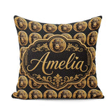 Custom Name Detailed Gold Monkey Coin Background Ornate Seamless Square Filled Cushion Throw Pillow Sofa Bed Home Decor Zip Washable UK Made
