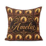 Custom Name Ornate Monkey Portrait Repeat in Warm Brown and Gold Square Filled Cushion Throw Pillow Sofa Bed Home Decor Zip Washable UK Made