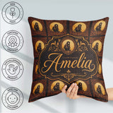 Custom Name Ornate Monkey Portrait Repeat in Warm Brown and Gold Square Filled Cushion Throw Pillow Sofa Bed Home Decor Zip Washable UK Made