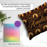 Custom Name Ornate Monkey Portrait Repeat in Warm Brown and Gold Square Filled Cushion Throw Pillow Sofa Bed Home Decor Zip Washable UK Made