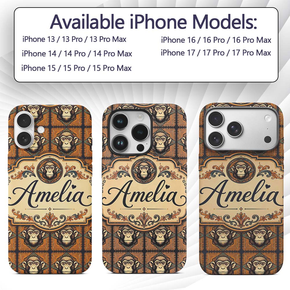 Geometric Tribal Monkey Head Pattern in Mustard Custom Name Protective Phone Case Mobile Cover Durable Everyday Smartphone Shock Resistant
