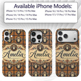 Geometric Tribal Monkey Head Pattern in Mustard Custom Name Protective Phone Case Mobile Cover Durable Everyday Smartphone Shock Resistant