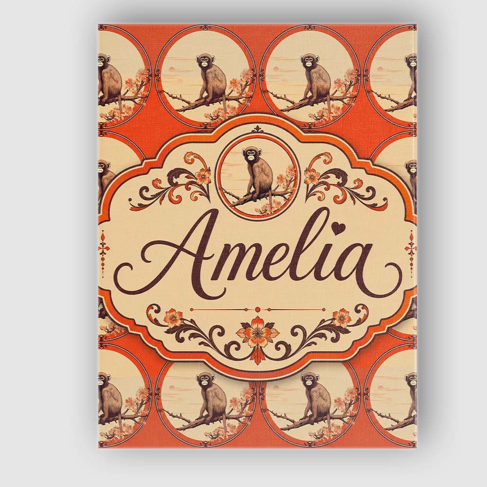 Personalised Name Minimalist Monkey on Custom  Modern Room Accent Elegant Feature Canvas Wall Art Print Decor Picture Ready to Hang