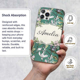 Vintage Botanical Floral Sketch Teal Background Custom Name Protective Phone Case Mobile Cover Durable Everyday Smartphone Shock Resistant