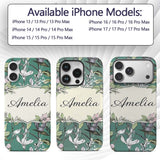 Vintage Botanical Floral Sketch Teal Background Custom Name Protective Phone Case Mobile Cover Durable Everyday Smartphone Shock Resistant