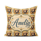 Custom Name Floral Monkey Portrait with Botanical Wreath in Soft Square Filled Cushion Throw Pillow Sofa Bed Home Decor Zip Washable UK Made