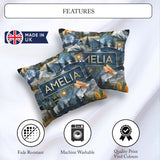 Custom Name Mountain Landscape with Pine Trees and Sun Artistic Square Filled Cushion Throw Pillow Sofa Bed Home Decor Zip Washable UK Made
