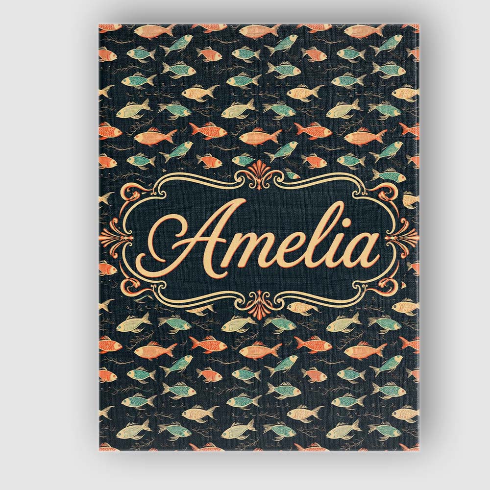 Personalised Name Dark Ocean Fish Pattern Custom  Unique Gift Idea Elegant Feature Canvas Wall Art Print Decor Picture Ready to Hang