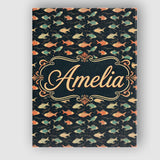 Personalised Name Dark Ocean Fish Pattern Custom  Unique Gift Idea Elegant Feature Canvas Wall Art Print Decor Picture Ready to Hang
