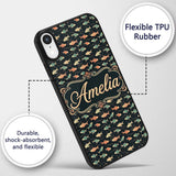Dark Ocean Fish Pattern with Botanical Seaweed Custom Name Protective Phone Case Mobile Cover Durable Everyday Smartphone Shock Resistant