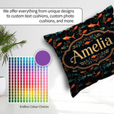 Custom Name Colourful Aquarium Fish Pattern with Flowing on Dark Square Filled Cushion Throw Pillow Sofa Bed Home Decor Zip Washable UK Made