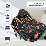 Vibrant Coral Reef Fish Pattern with Detailed Marine Plants on Navy  Personalised Custom Name Super Soft Fleece Blanket Bed Sofa Throw