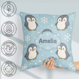Custom Name Cute Winter Penguin Cartoon Animal Pattern for Her Square Filled Cushion Throw Pillow Sofa Bed Home Decor Zip Washable UK Made