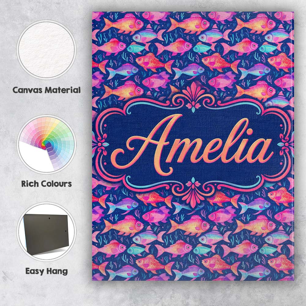 Personalised Name Whimsical Coral and Mint Custom  Unique Gift Idea Elegant Feature Canvas Wall Art Print Decor Picture Ready to Hang