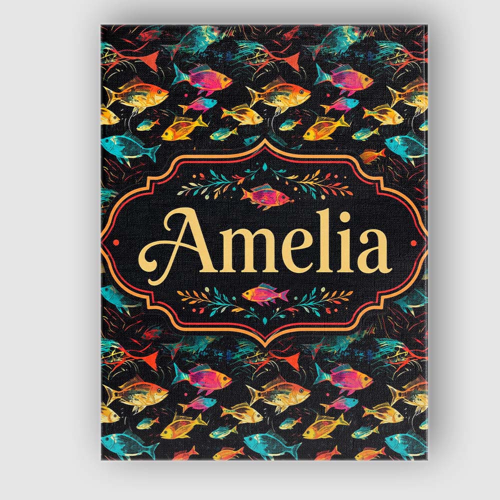 Personalised Name Bright Neon Tropical Fish Custom  Bespoke Interior Contemporary Canvas Wall Art Print Decor Picture Ready to Hang