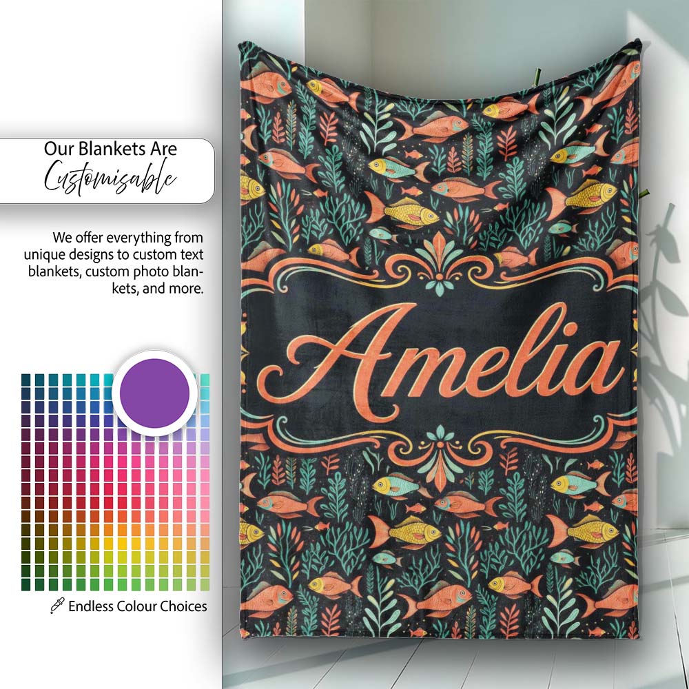 Elegant Flowing Goldfish with Ornate Fins on Black Background Lovely  Personalised Custom Name Super Soft Fleece Blanket Bed Sofa Throw