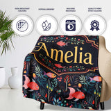 Cute Pastel Fish and Floral Sea Life Pattern on Teal Background  Personalised Custom Name Super Soft Fleece Blanket Bed Sofa Throw
