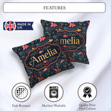 Custom Name Cute Pastel Fish and Floral Sea Life Pattern on Teal Square Filled Cushion Throw Pillow Sofa Bed Home Decor Zip Washable UK Made
