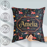 Custom Name Cute Pastel Fish and Floral Sea Life Pattern on Teal Square Filled Cushion Throw Pillow Sofa Bed Home Decor Zip Washable UK Made