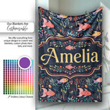 Cute Pastel Fish and Floral Sea Life Pattern on Teal Background  Personalised Custom Name Super Soft Fleece Blanket Bed Sofa Throw