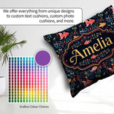 Custom Name Cute Pastel Fish and Floral Sea Life Pattern on Teal Square Filled Cushion Throw Pillow Sofa Bed Home Decor Zip Washable UK Made