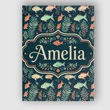 Personalised Name Cute Coral and Mint Fish Custom  Unique Gift Idea Elegant Feature Canvas Wall Art Print Decor Picture Ready to Hang