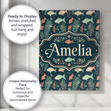 Personalised Name Cute Coral and Mint Fish Custom  Unique Gift Idea Elegant Feature Canvas Wall Art Print Decor Picture Ready to Hang