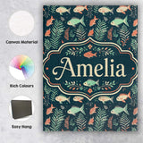 Personalised Name Cute Coral and Mint Fish Custom  Unique Gift Idea Elegant Feature Canvas Wall Art Print Decor Picture Ready to Hang