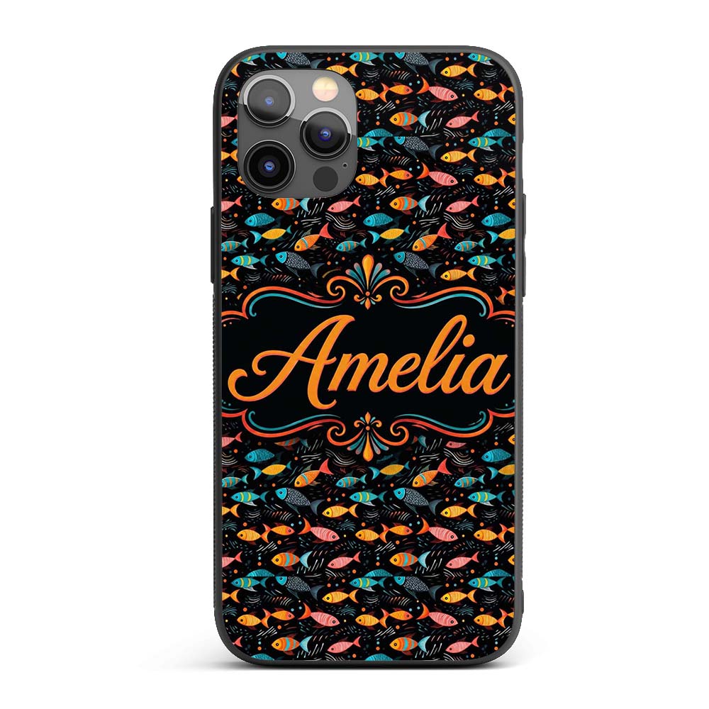 Colorful Tropical Fish on Dark Ocean Background Custom Name Protective Phone Case Mobile Cover Durable Everyday Smartphone Shock Resistant