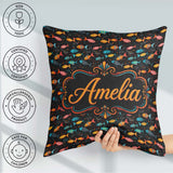 Custom Name Colorful Tropical Fish Dark Ocean Background Pattern Square Filled Cushion Throw Pillow Sofa Bed Home Decor Zip Washable UK Made