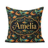 Custom Name Vibrant with Flowing Fins on Dark Aquatic Background Square Filled Cushion Throw Pillow Sofa Bed Home Decor Zip Washable UK Made