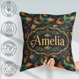 Custom Name Vibrant with Flowing Fins on Dark Aquatic Background Square Filled Cushion Throw Pillow Sofa Bed Home Decor Zip Washable UK Made