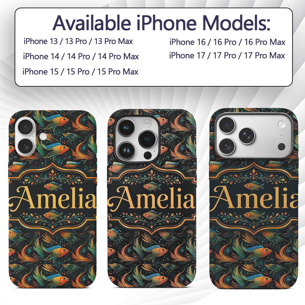 Vibrant Goldfish with Flowing Fins Printed Design Custom Name Protective Phone Case Mobile Cover Durable Everyday Smartphone Shock Resistant