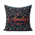 Custom Name Neon Pink and Blue Fish in Deep Sea Seamless Pattern Square Filled Cushion Throw Pillow Sofa Bed Home Decor Zip Washable UK Made