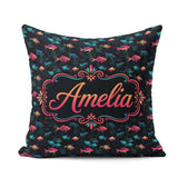 Custom Name Neon Pink and Blue Fish in Deep Sea Seamless Pattern Square Filled Cushion Throw Pillow Sofa Bed Home Decor Zip Washable UK Made