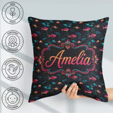 Custom Name Neon Pink and Blue Fish in Deep Sea Seamless Pattern Square Filled Cushion Throw Pillow Sofa Bed Home Decor Zip Washable UK Made