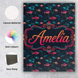 Personalised Name Neon Pink and Blue Fish Custom  Unique Gift Idea Elegant Feature Canvas Wall Art Print Decor Picture Ready to Hang