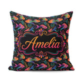 Custom Name Rainbow Fish with Flowing Seaweed on Dark Background Square Filled Cushion Throw Pillow Sofa Bed Home Decor Zip Washable UK Made